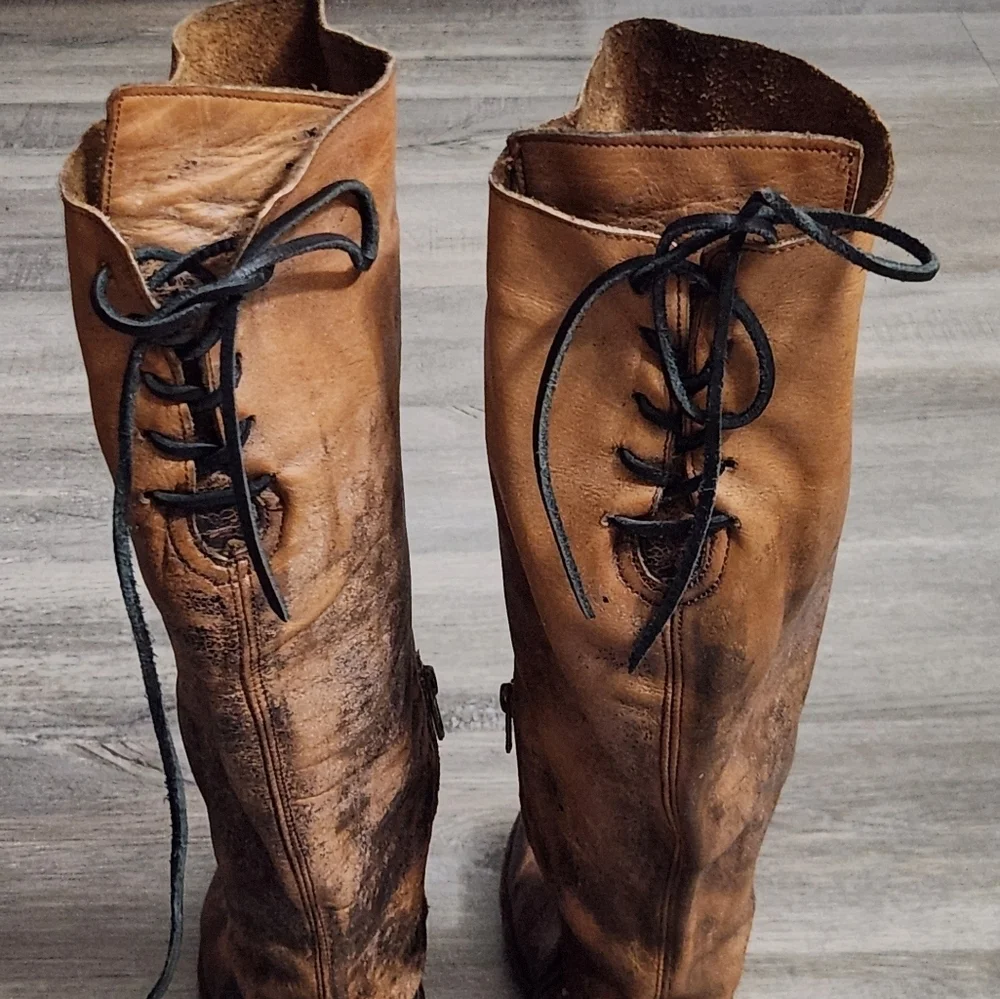 BED STU Leather Tan/Black‎ Distressed Tall Boots